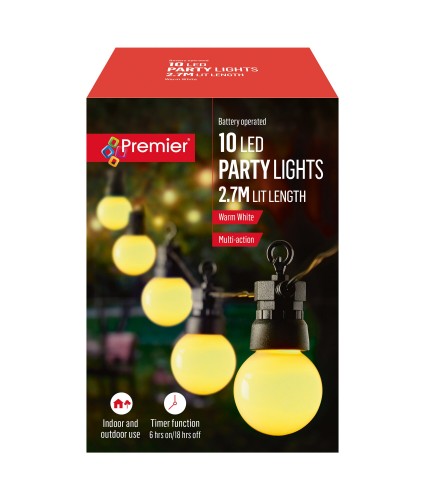 Premier Multi-Action Battery-Operated Party Lights with Timer - 10 Bulbs Warm White