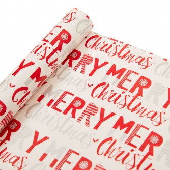 Red and White 4m Christmas Wrapping Paper - Merry Christmas